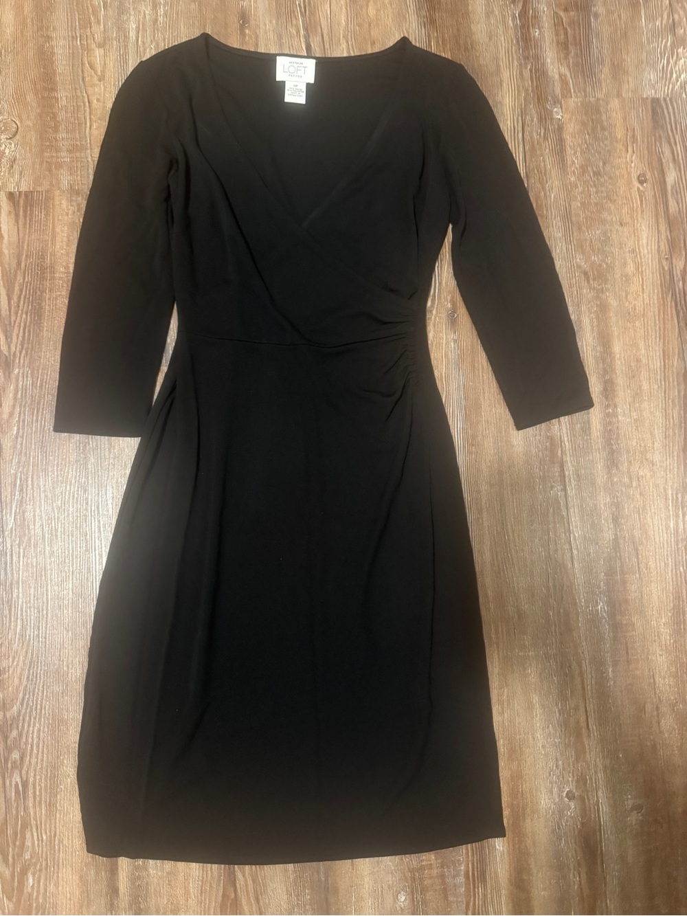 LOFT Black Wrap-Style Long Sleeve Midi Dress